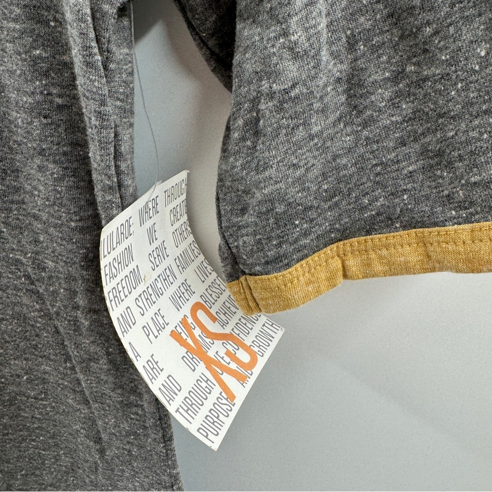 LuLaRoe Julia Midi Dress XS Heathered Grey with Mustard Trim NWT - Picture 3 of 8